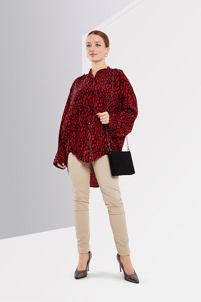 The Kooples Women Crew Neck Long Sleeves Texture Blouse, Red