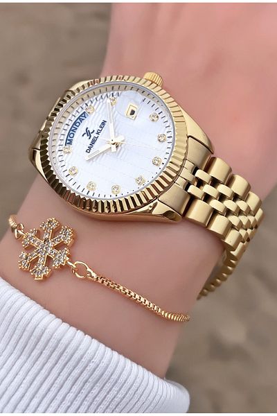 Daniel Klein Gold Color Waterproof Women's Wristwatch - Bracelet