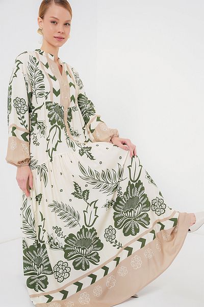 Bigdart 2423 Φόρεμα Hijab με αυθεντικό σχέδιο - E.Khaki
