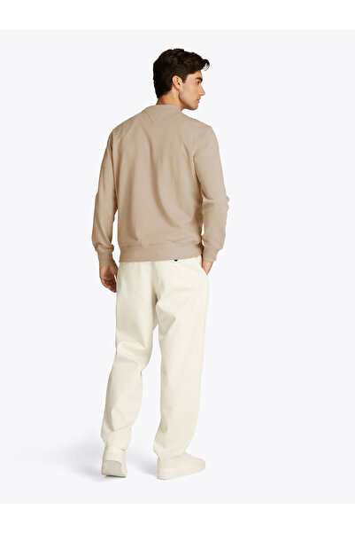 Tommy Hilfiger Men Sandalwood Terry Flag Embroidery Crew Neck Sweatshirt