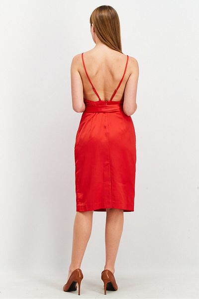 Avec Les Filles Women Plain Belted Mini Dress, Red