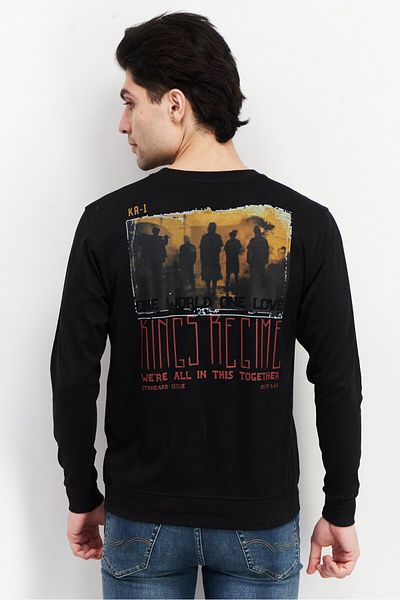 KA-1 Men Crew Neck Brand Logo Long Sleeve Sweatshirts, Black