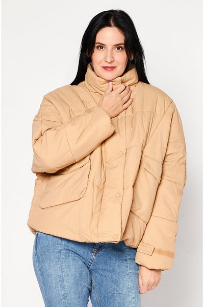BOOHOO Women Tall Solid Puffer Jacket, Beige