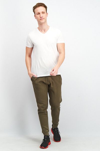 French Connection Men Regular Fit Plain Jogger Pants, Khaki Olive