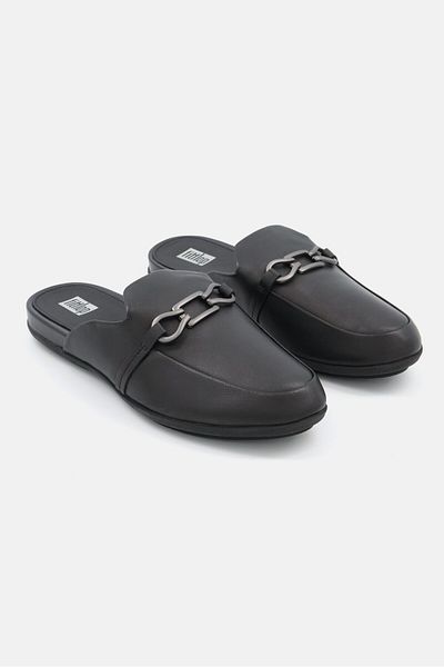 Fitflop Women Slip On Gracie Chain Leather Mules Flats, Black
