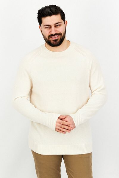 CELIO Men Crew Neck Knitted Long Sleeves Sweater, Off White