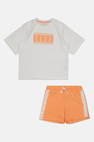 ELLE Kids Girl 2 Piece Brand Logo Top And Bottom Set, White