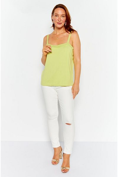 Anne Klein Women Square Neck Sleeveless Knitted Top, Lime