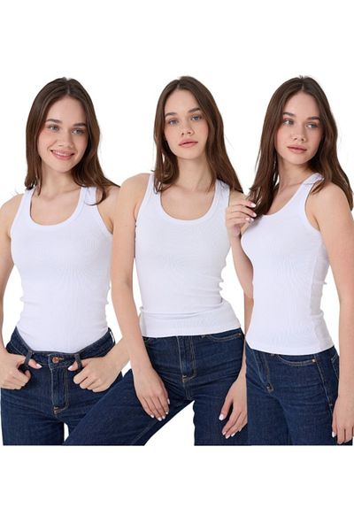 MrrMajestic Camisole 3 Piece Pk. Women's Ribbed Look Thick Strap Basic Tank Top
