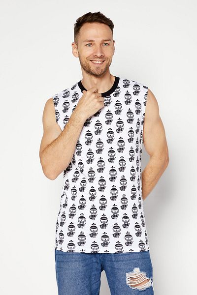 Karl Lagerfeld Men Round Neck Sleeveless Brand Logo Tank Vest, White/black