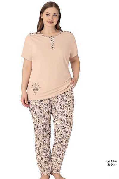 Cotpark Women's Plus Size 100% Cotton Short Sleeve Pajama Set 14652