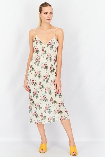 Saint Laurent Women Floral Print Midi Dress, White Combo