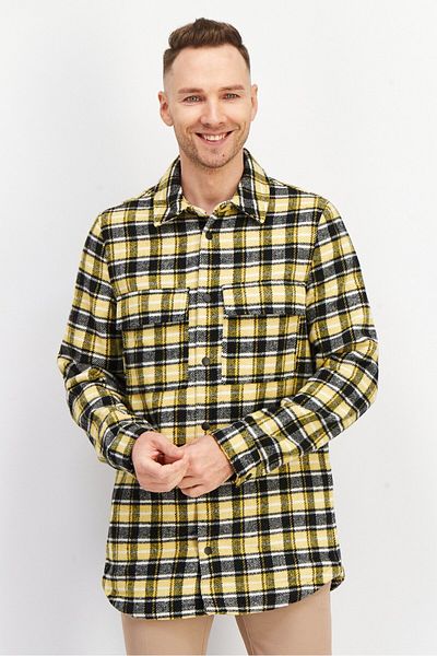 Asos Design Men Regular Fit Long Sleeve Checked Casual Shirt , Yellow Combo