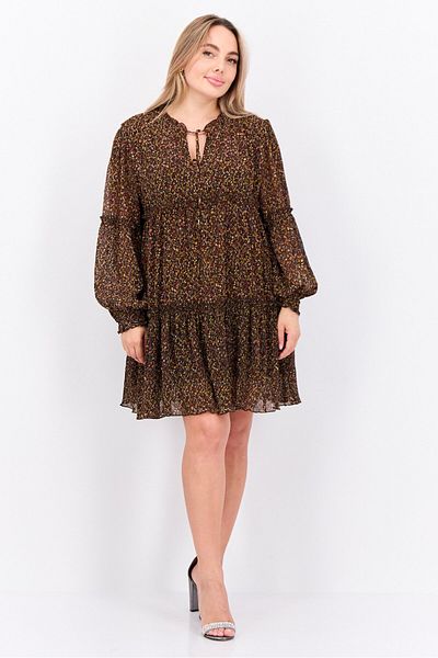 Pepe Jeans Women Floral Print Mini Dress, Brown Combo