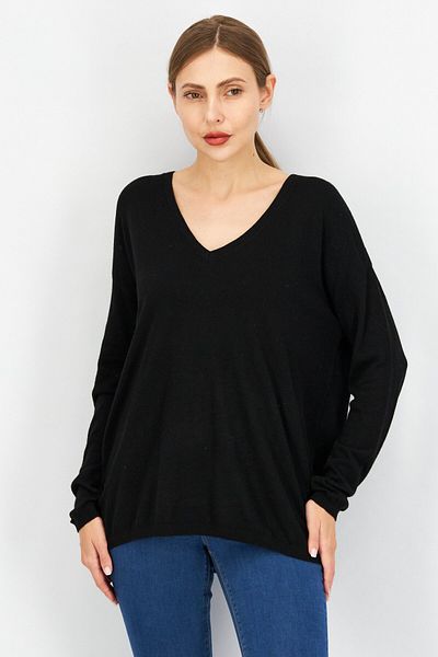 Esprit Women V-neck Long Sleeve Textured Sweater, Black