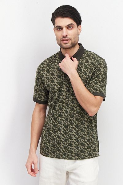 Kenneth Cole Men Regular Fit Short Sleeve Floral Print Polo Shirt, Green