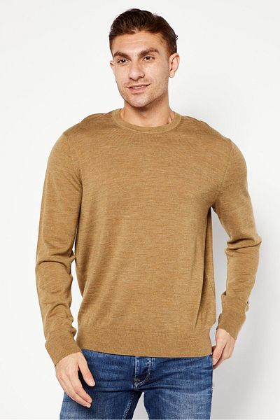 Michael Kors Men Crew Neck Long Sleeves Plain Sweater, Tan