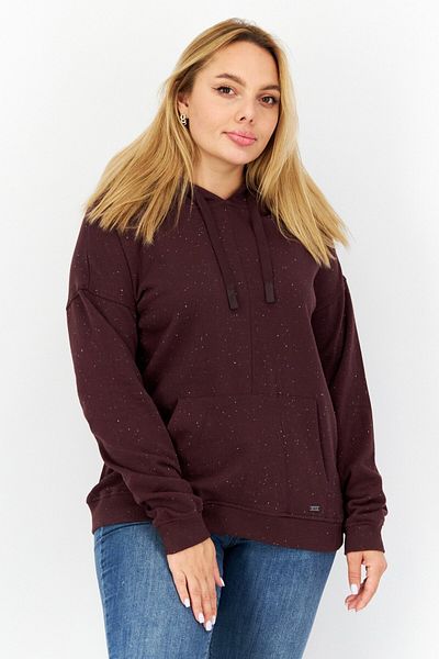 Marc New York Women Hooded Textured Sweatshirt, Maroon