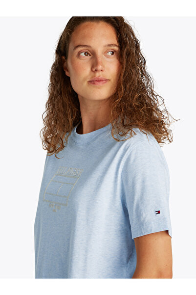 Tommy Hilfiger Women Ice Blue Heather Relaxed Crew Neck T-Shirt