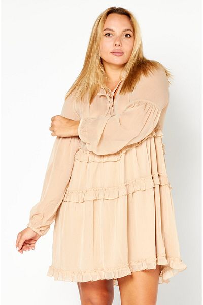 NA-KD Women Textured Chiffon Mini Dress, Beige