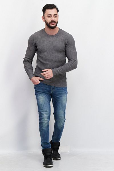 Sorbino Men Crew Neck Long Sleeve Textured Sweatshirt, Grey