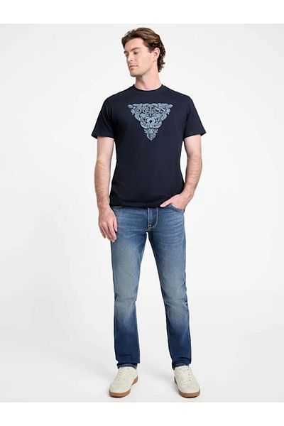 Guess Ss Cn Flower Embro Tee Men's Navy Blue T-Shirt M5Gi16K8Fq4-G7V2