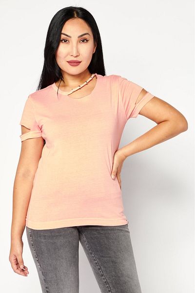 Diesel Women Crew Neck Short Sleeve Textured Top, Pink