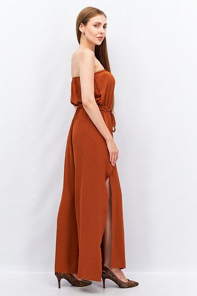 HYFVE Women Solid Strapless Jumpsuit, Rust Brown
