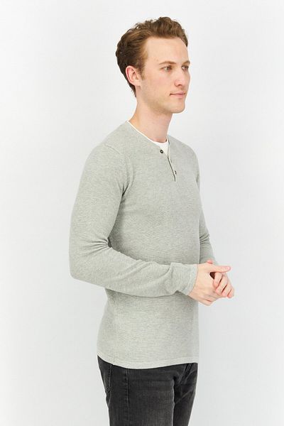 CELIO Men Round Neck Long Sleeve Textured Sweatshirt, Grey