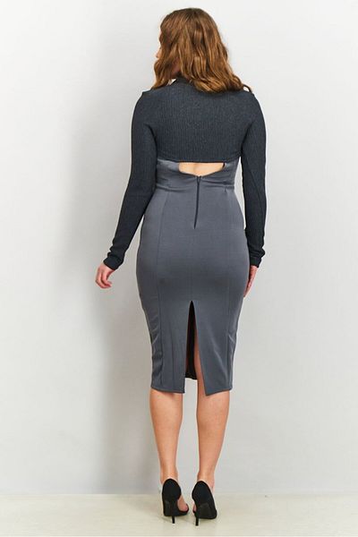 Asos Design Women Rib Crop Open Front Overlay Midi Pencil Dress, Grey