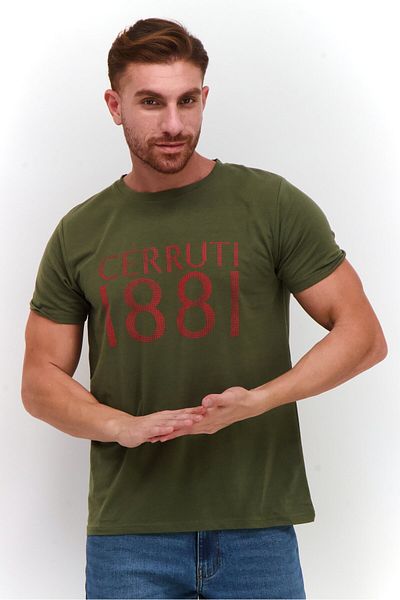 Cerruti 1881 Men Crew Neck Short Sleeves Brand Logo T- Shirt, Olive
