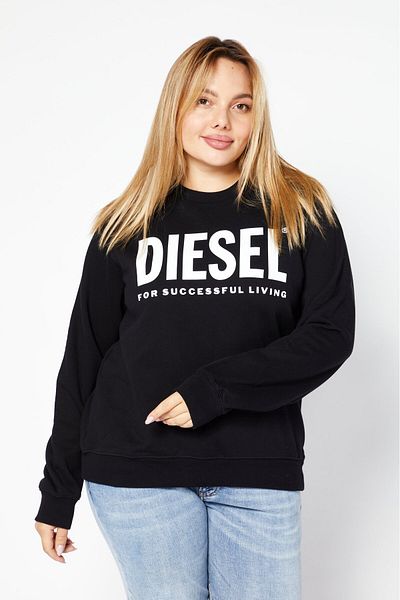 Diesel Women Crew Neck Long Sleeve Brand Logo Sweatshirt, Black