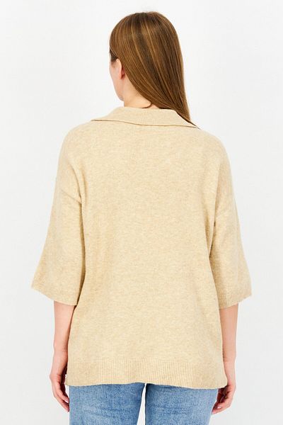 Esprit Women Spread Neck Short Sleeve Knitted Sweater, Tan
