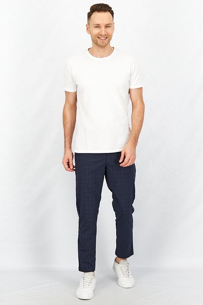 CELIO Men Regular Fit Plaid Chino Pant, Navy