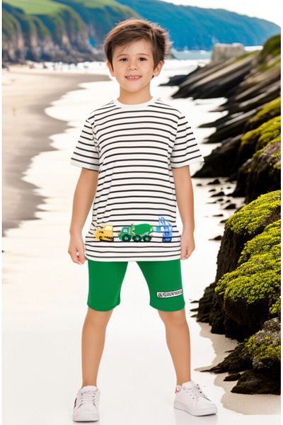 CiciTime Çocuk Modası Boy's Engineering Machine Embroidered Cotton Casual Shorts Suit