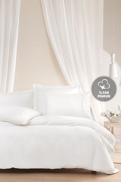 Yataş Flora Double Crepe Embroidered Duvet Cover Set - White