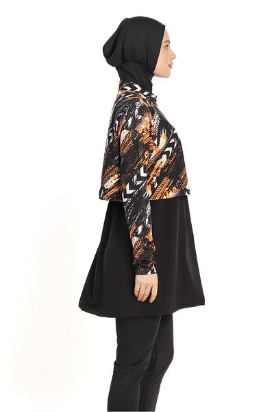 InStyle Patterned Bolero 4 Piece Black Hijab Swimsuit 2461L