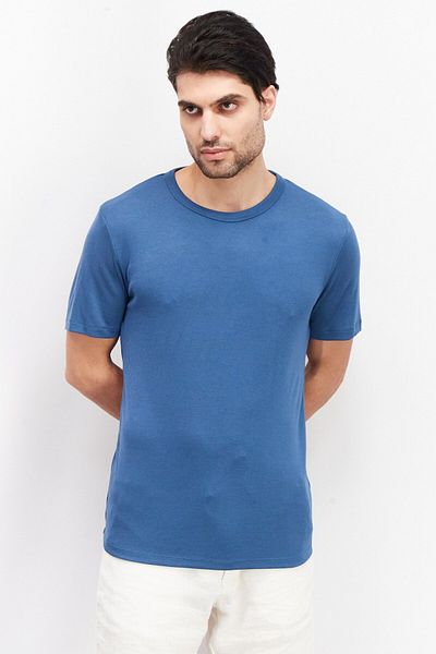 THEORY Men Round Neck Shorts Sleeve Plain T-shirts, Teal Blue