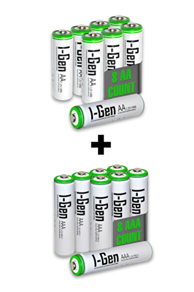 I Gen I-Gen B182 16'lı Paket Şarjlı Pil 8 Adet AA 2700 mAh Şarjlı Kalem Pil +...