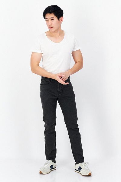 French Connection Men Slim Fit Plain Stretchable Jeans, Wash Black