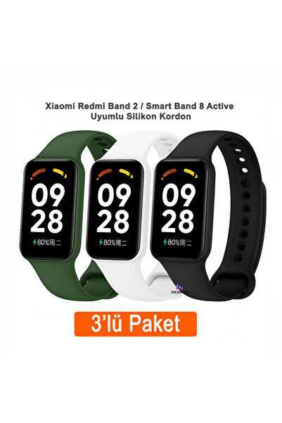 Dexmon Xiaomi Redmi Band 2 / Smart Band 8 Active Uyumlu 3 lü Silikon Kordon Seti Akıllı Saat Bileklik