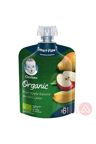 GERBER ORG POUCH PEAR APPLE BANANA 90GM