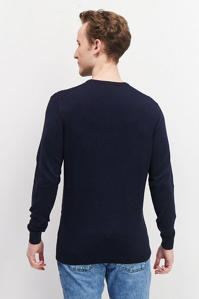 Sorbino Men Crew Neck Long Sleeve Textured Sweatshirt, Navy Blue
