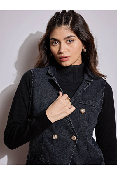 Sassafras By Styli Flap Pocket Denim Sleeveless Shacket