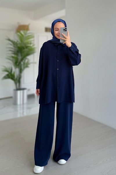 Ka Hijab Navy Blue Pearly Suit