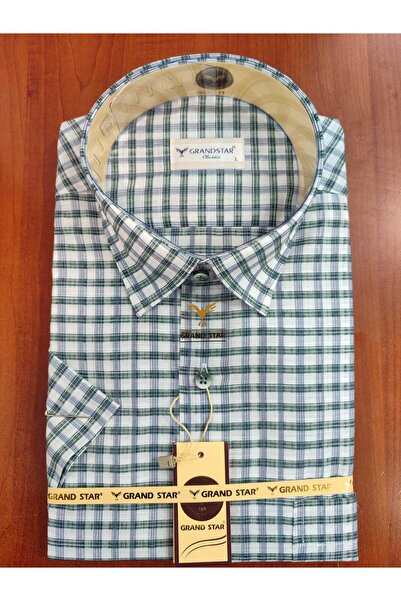 Grand Star Güncüoglu Short Sleeve Pocket Square Patterned Classic Men's Shirt