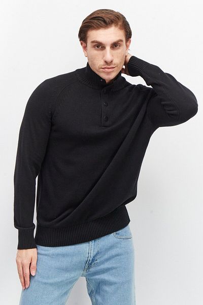 CELIO Men Mock Neck Long Sleeve Textured Sweater, Black