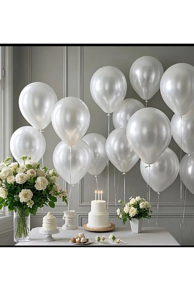 Çemrek Süs Parti Pearl White Pearlescent White Balloon 12 Inch Metallic White 20Pcs