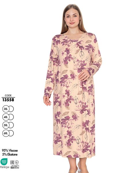 Cotpark Women's Large Size Viscose Fabric Long Nightgown 13558