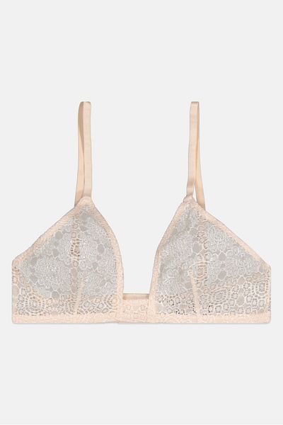 NA-KD Women Lace Flower Structured Bra, Beige